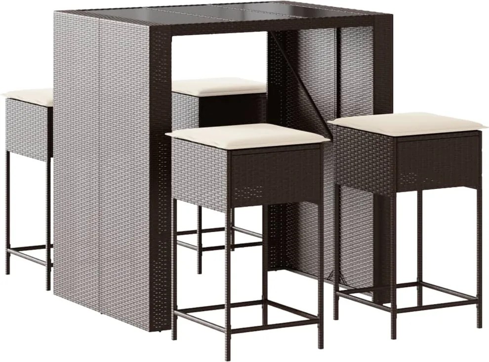 vidaXL Set mobilier bar de grădină cu perne, 5 piese, maro, poliratan