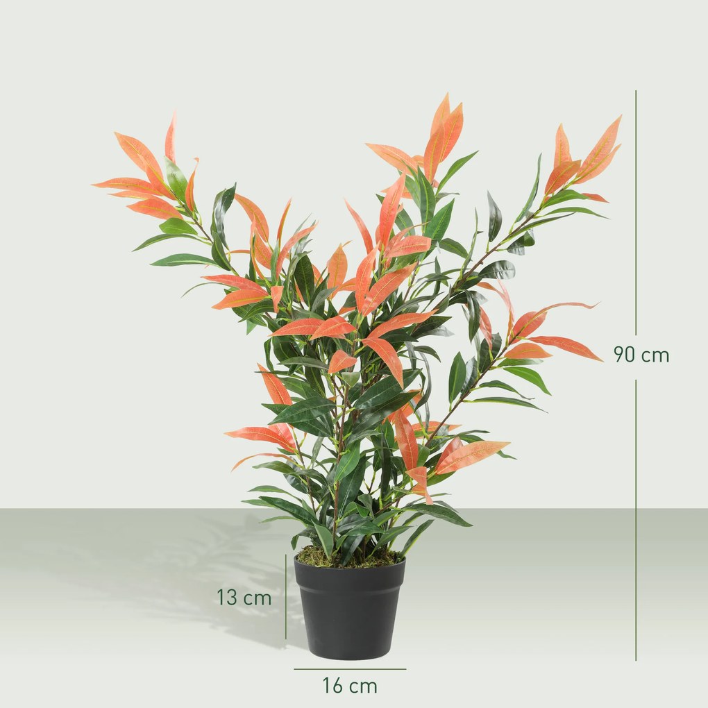 HOMCOM Photinia artificială lucioasă 90 cm, plantă artificială cu 300 de frunze, ramuri ajustabile, 45 x 45 x 90 cm, Roșu+Verde | Aosom Romania