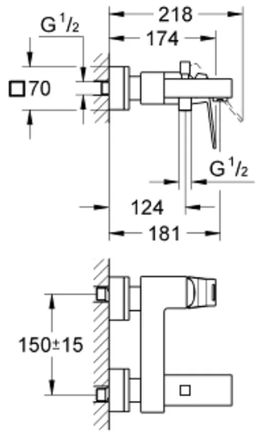 Baterie cada culoare crom Grohe Eurocube