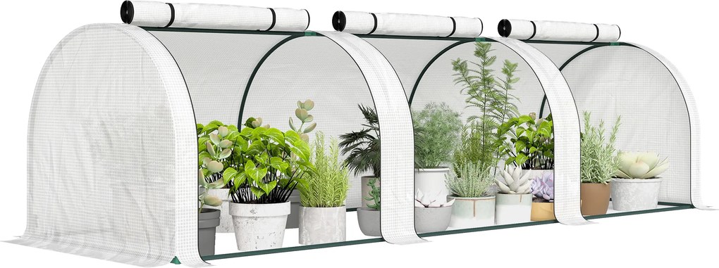 Outsunny Seră tip tunel, 3 ferestre cu fermoar, cadru din oțel, prelată robustă, 295 x 100 x 80 cm, Alb | Aosom Romania