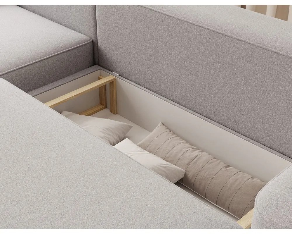 Colțar gri deschis extensibil/cu spațiu de depozitare cu tapițerie din chenille (cu colț pe partea stângă/cu șezlong) Aurumm – ELTAP