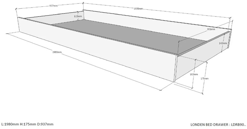 Set LONDON în antracit format dintr-un Pat copii (90x200) cu sertar.