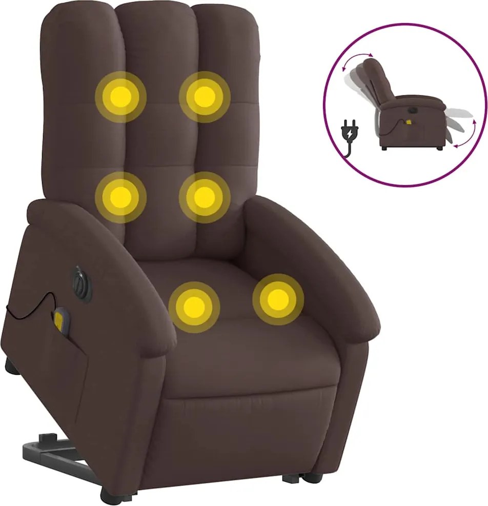vidaXL Fotoliu electric masaj rabatabil cu ridicare maro închis textil