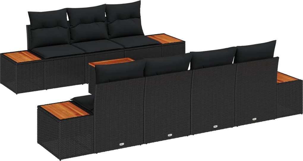 vidaXL Set de canapele pentru grădină cu pernă 8 pcs Negru Rattan poli