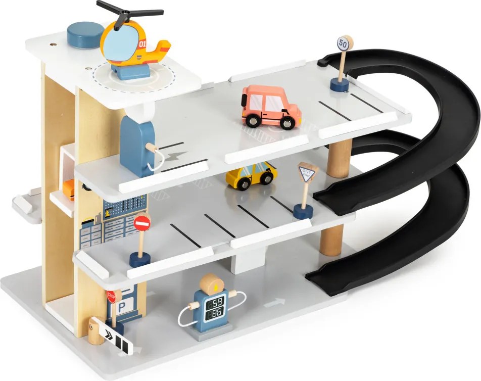 Garaj mare din lemn cu lift pentru mașini spălătorie auto cu elicopter