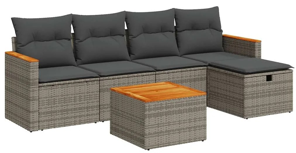 3325910 vidaXL Set mobilier grădină cu perne, 6 piese, gri, poliratan