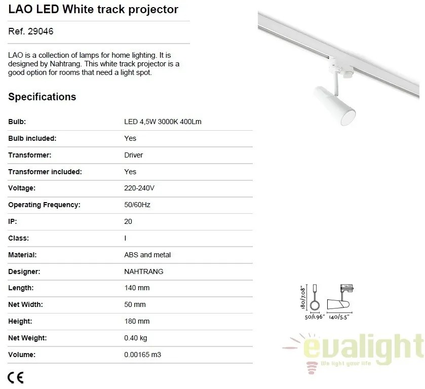 Spot LED directionabil pe sina LAO alb 29046