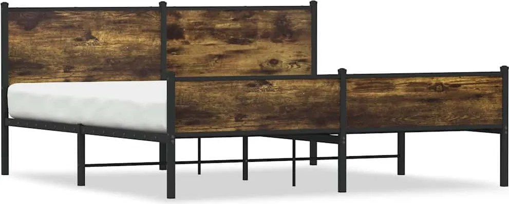 vidaXL Cadru pat metalic fără saltea, stejar fumuriu, 160x200 cm