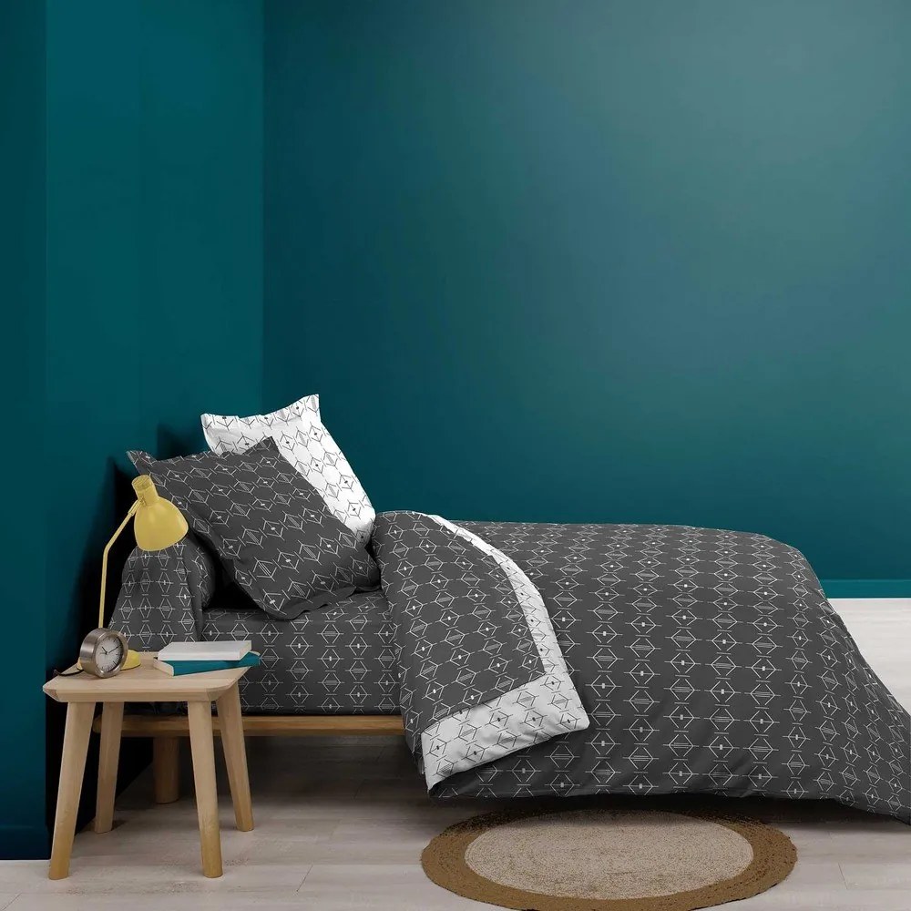 Cearceaf gri închis din bumbac cu elastic 140x190 cm Aristide – douceur d'intérieur