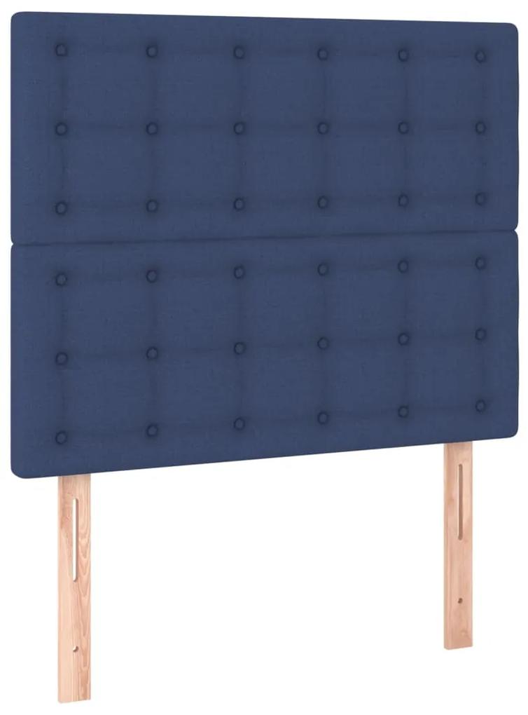 Pat box spring cu saltea, albastru, 100x200 cm, textil Albastru, 100 x 200 cm, Nasturi de tapiterie