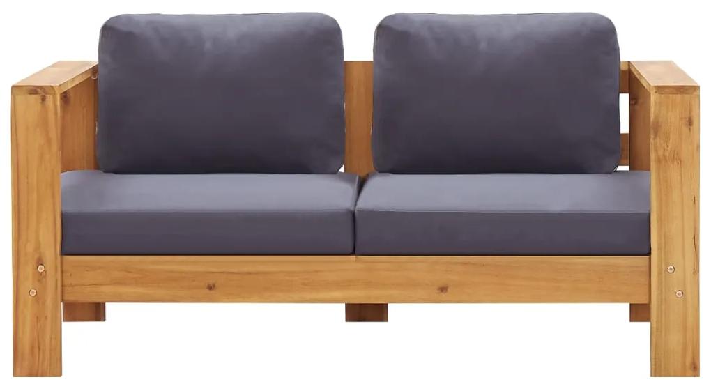 Set mobilier gradina cu perne, 4 piese, gri, lemn masiv acacia Gri, 4, Canapea cu 2 locuri + 2x fotoliu + masa
