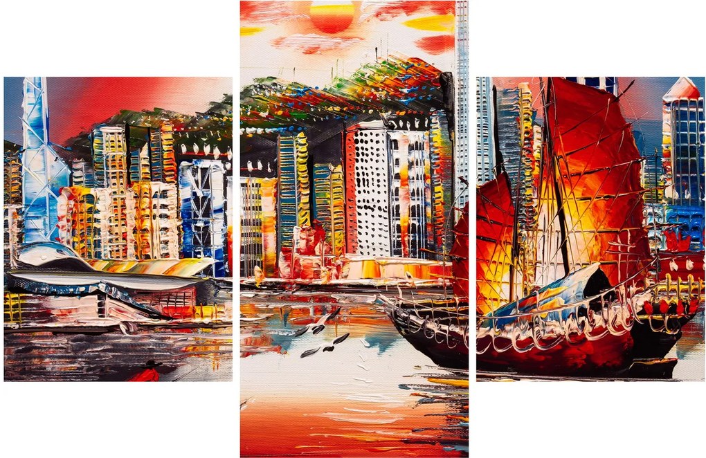 Tablou - Victoria Harbour, Hong Kong, pictură în ulei (90x60 cm)