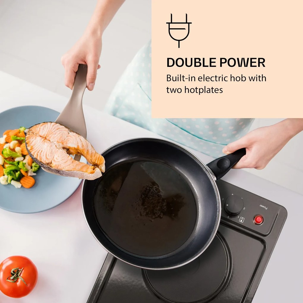 Appetito Domino, plită electrică, 2 plăci, 6 niveluri de putere, 3000 wați, oțel inoxidabil