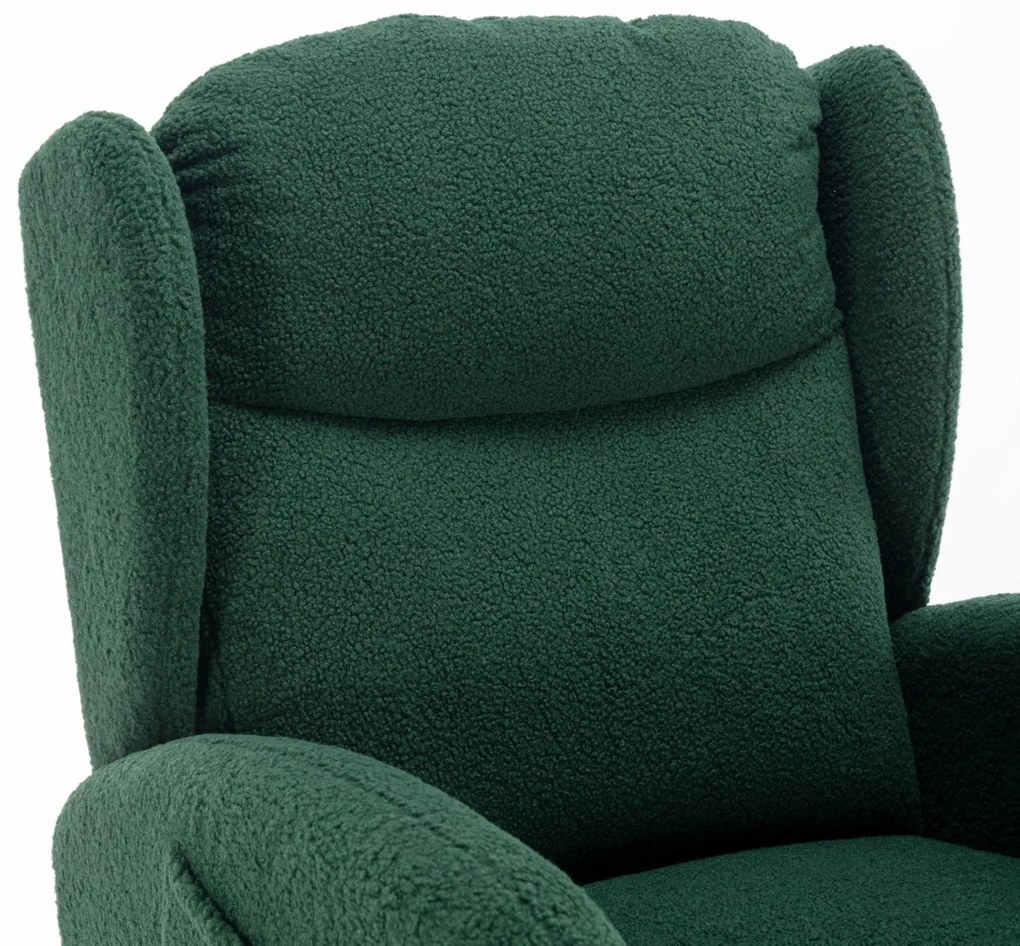 Scaun balansoar modern cu husă din material Teddy, fotoliu cu design ergonomic cu spătar înalt, pentru living și dormitor, 71x96,5x101 cm, Verde