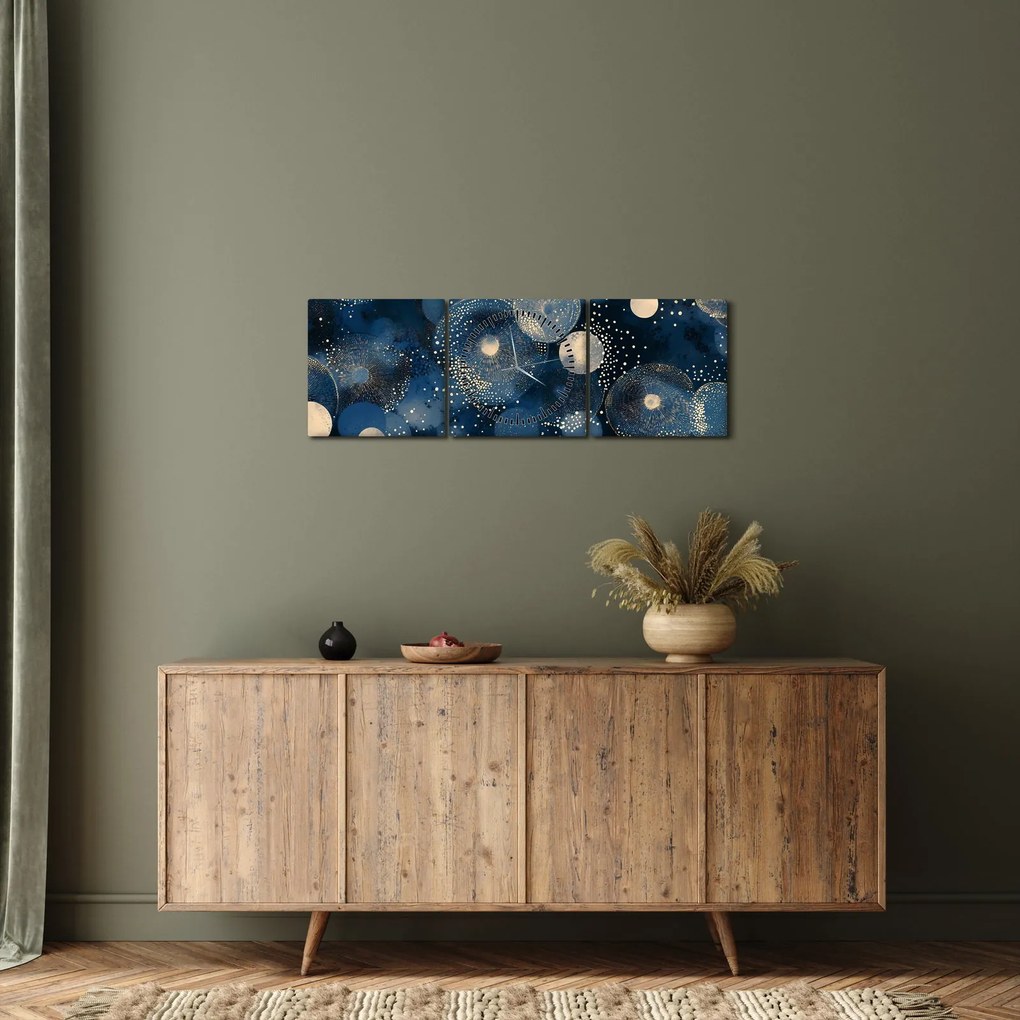 Tablou - Inele Albastru-Aurii (cu ceas) (90x30 cm)