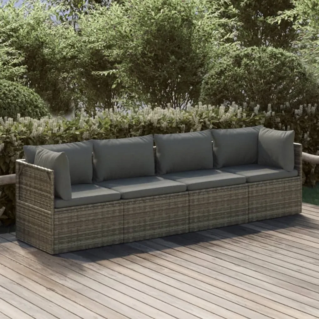 3157366 vidaXL Set mobilier de grădină cu perne, 4 piese, gri, poliratan