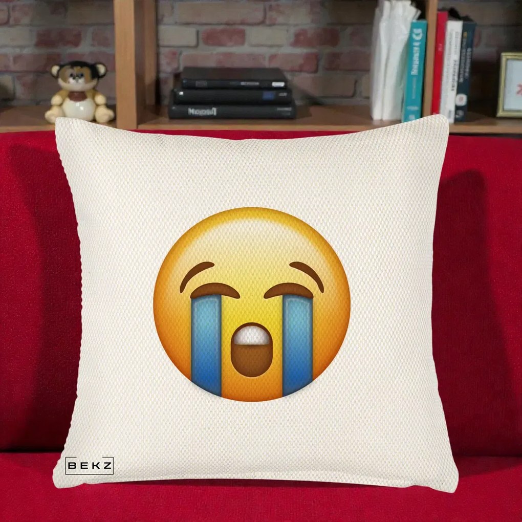 Perna Decorativa Emoji Plange, 40x40 cm, Crem Reliefat, Husa Detasabila, Perna Inclusa, BEKZ®