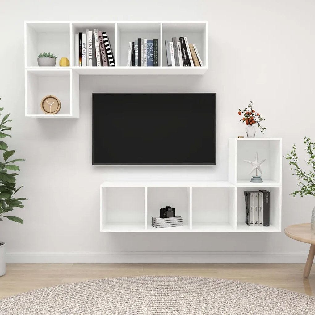 vidaXL Set de dulapuri TV, 4 piese, alb, lemn prelucrat