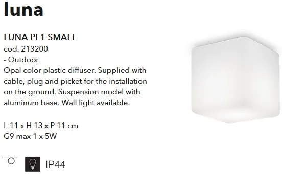 Plafoniera pentru exterior cu protectie IP44 LUNA PL1 SMALL 213200