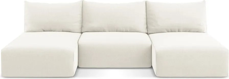 Colțar crem extensibil/cu spațiu de depozitare cu tapițerie din catifea (în formă de "U") Kalena – Makamii