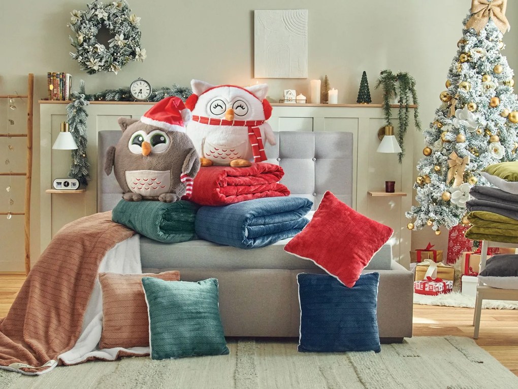 Set cadou Bufniță Crăciun + set Warm Hug Kids patură și pernă 80X190