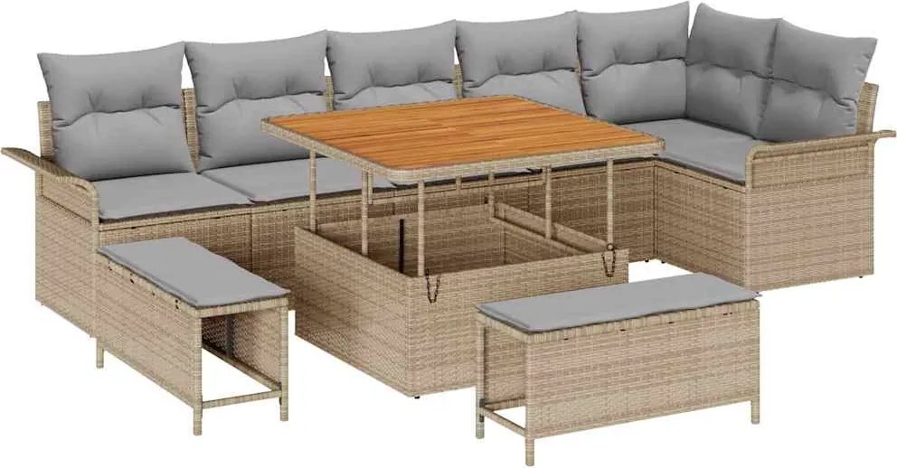 vidaXL Set de canapele pentru grădină 9 pcs Beige și gri deschis