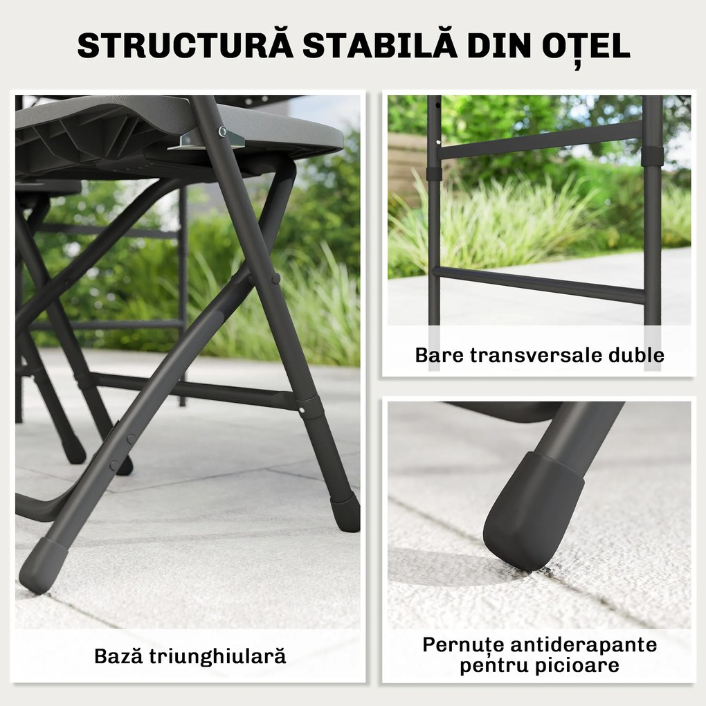 Outsunny Set Masă și Scaune Pliabile de Grădină, 5 Piese, Masă Reglabilă cu Blat HDPE Efect Lemn și 4 Scaune, Set Mobilier Exterior pentru Terasă și Balcon, Gri Închis | Aosom Romania