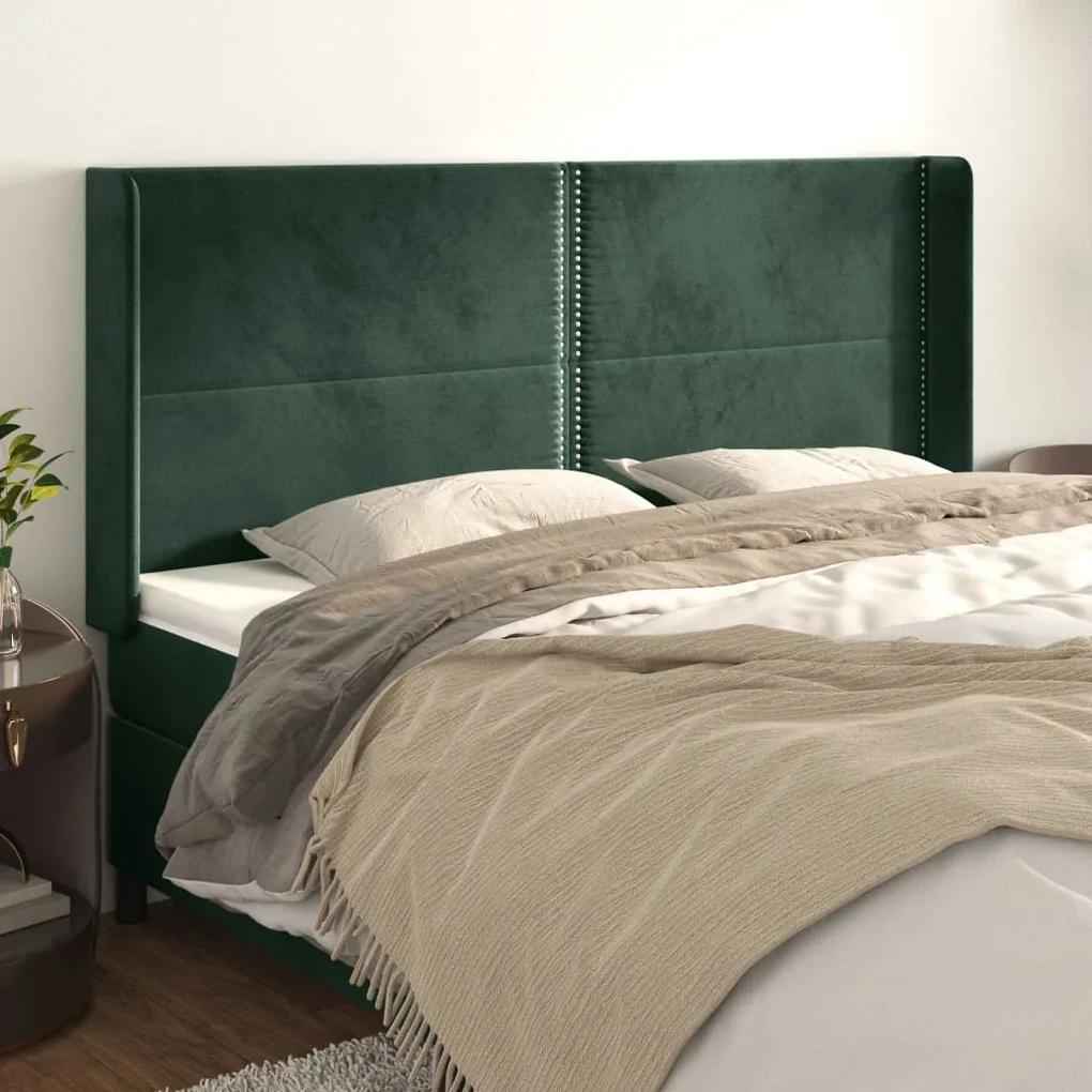 3119503 vidaXL Tăblie pat cu aripioare verde închis 183x16x118/128 cm catifea