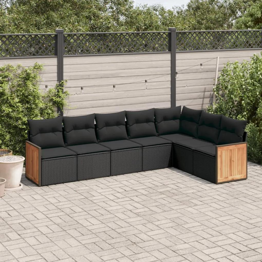 3260109 vidaXL Set canapele de grădină cu perne, 7 piese, negru, poliratan