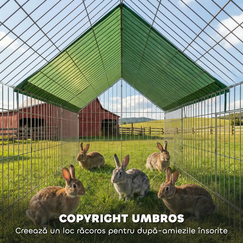 PawHut Cușcă pentru Iepuri și Găini de Exterior și Interior cu Protecție Solară și Grilaj Metalic, pentru Animale Mici, Rațe, Găini, 180x75x75 cm, Verde | Aosom Romania
