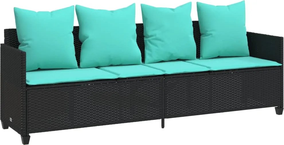 vidaXL Șezlong cu perne, negru, poliratan