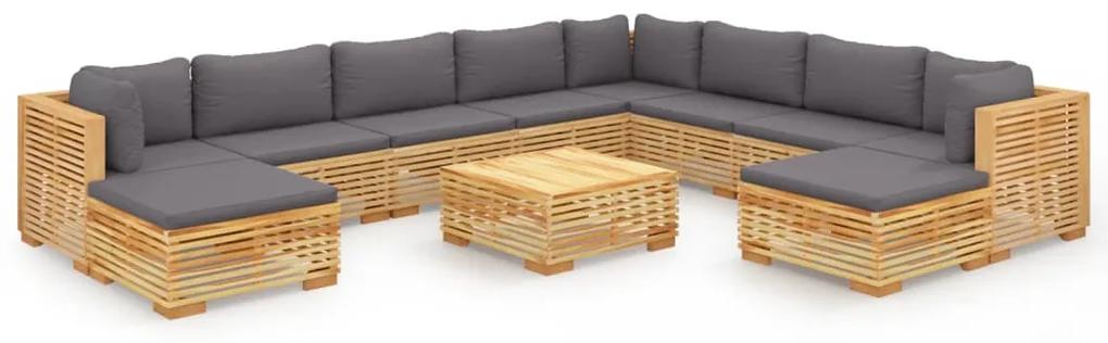 3100884 vidaXL Set mobilier grădină cu perne, 11 piese, lemn masiv de tec