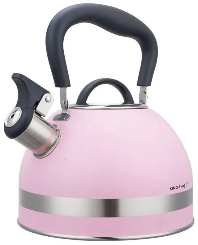 Ceainic cu fluier Kinghoff KH 1856, 1.8 l, Inductie, Maner izolat termic, Roz