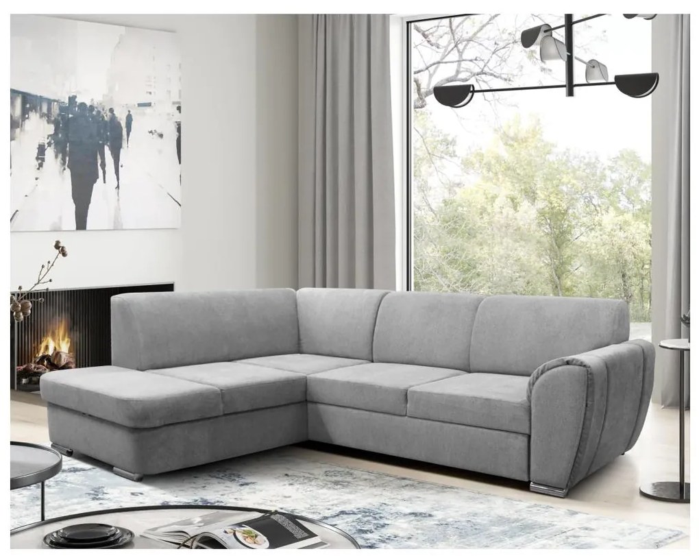 Colțar extensibil în L SERPA, stânga, gri, cu spațiu de depozitare