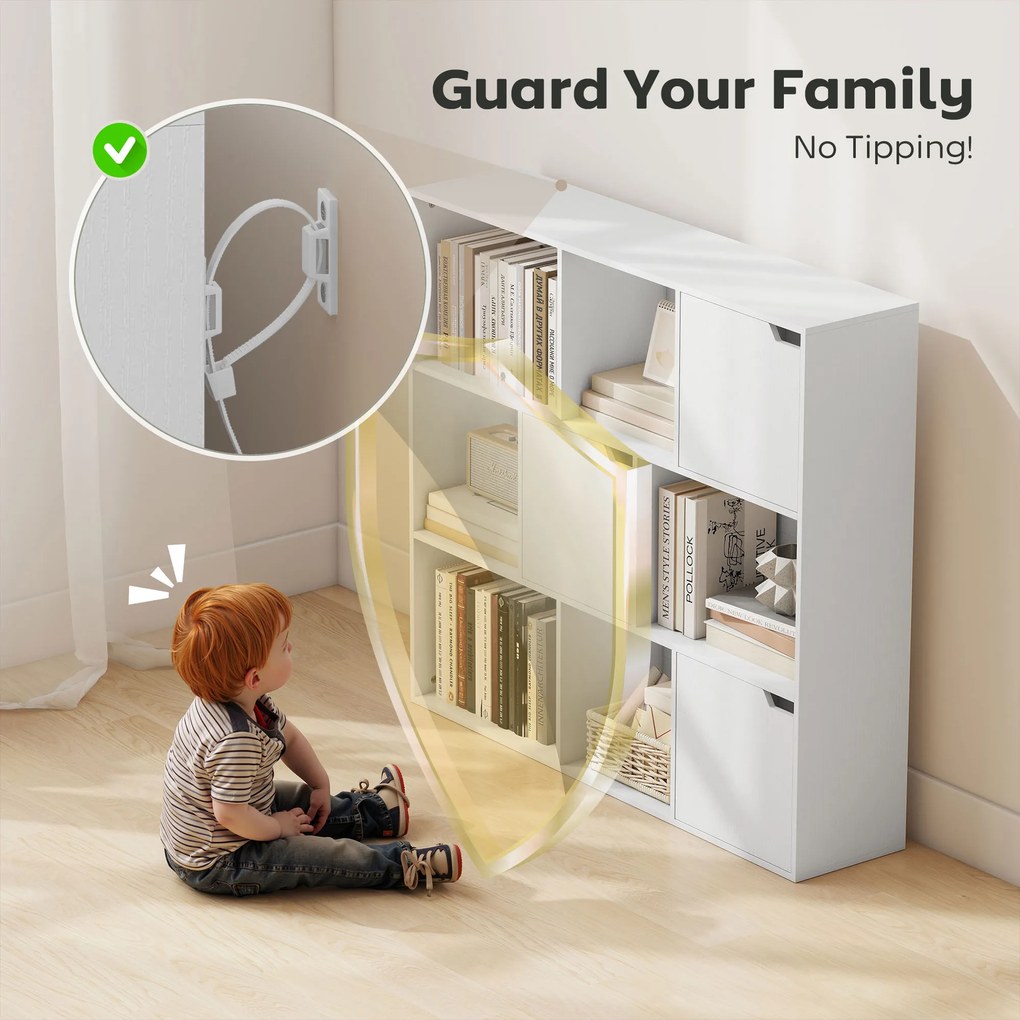 HOMCOM Bibliotecă cu Cuburi cu 6 Secțiuni Deschise și 3 Închise din Lemn Alb | Aosom Romania