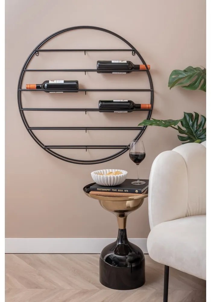 Raft pentru sticle de vin negru pentru perete din metal număr de sticle 12 80x80x9 cm Redondo – PT LIVING