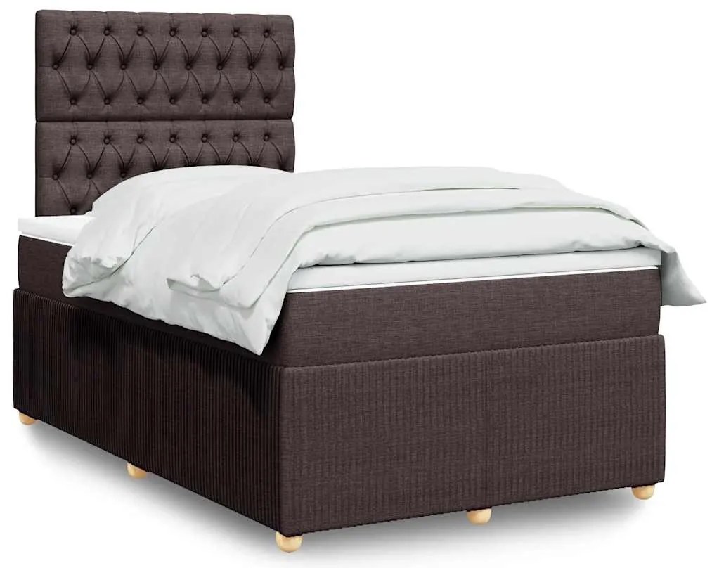 vidaXL Pat box spring cu saltea, maro închis, 120x200 cm, textil