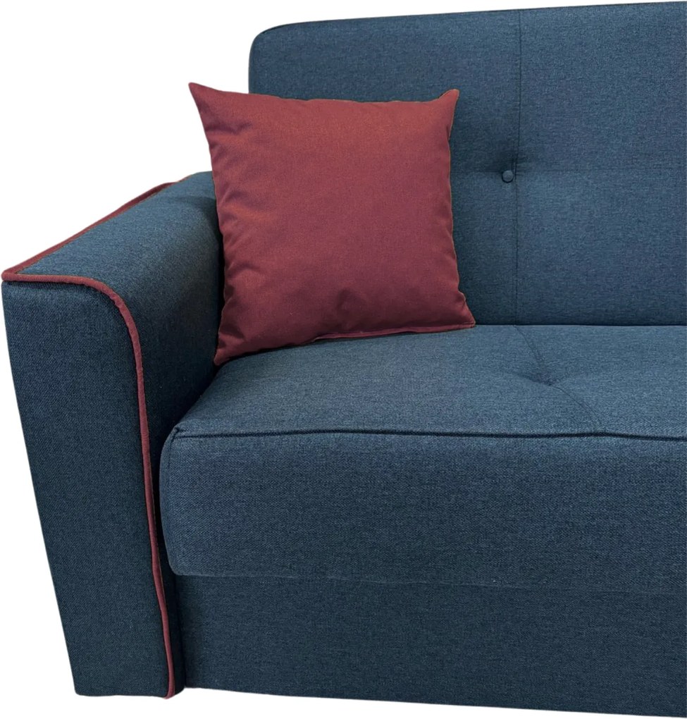 Canapea VERA extensibila, 3 locuri, lada de depozitare, stofa bleumarin + rosu bordo, 225x90x90 Bleumarin + Rosu Bordo, Stofa