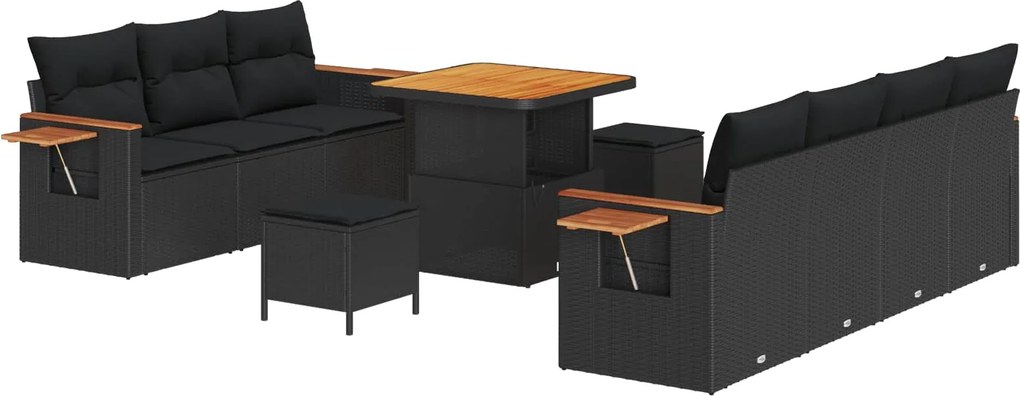 vidaXL Set de canapele pentru grădină cu pernă 10 pcs Negru