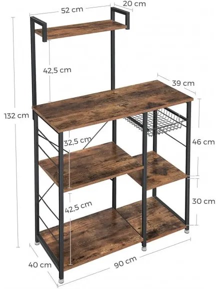 Raft Bucatarie Vintage Maro Rustic, 90 cm