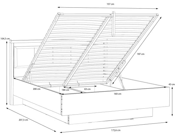 Pat dublu OREN 160x200 cm cu spațiu de depozitare maro/negru