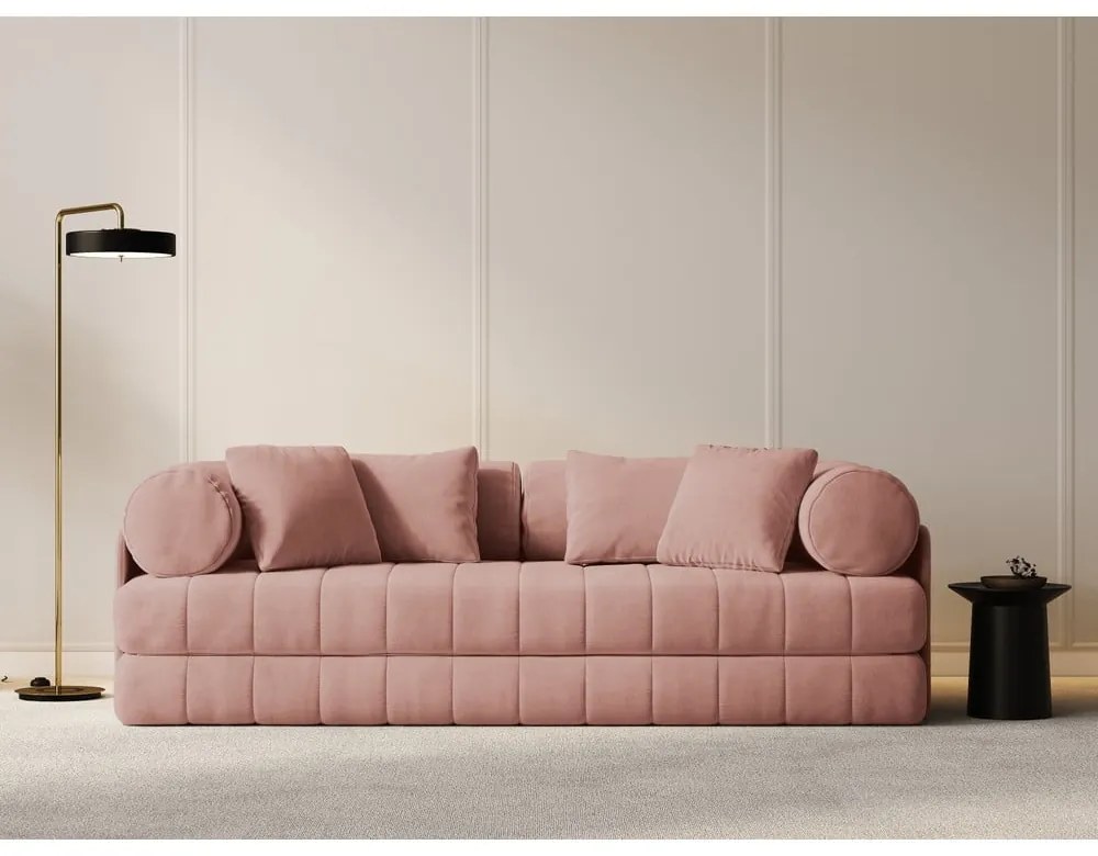 Canapea roz extensibilă cu tapițerie din catifea 206 cm Kemi – Cosmopolitan Design