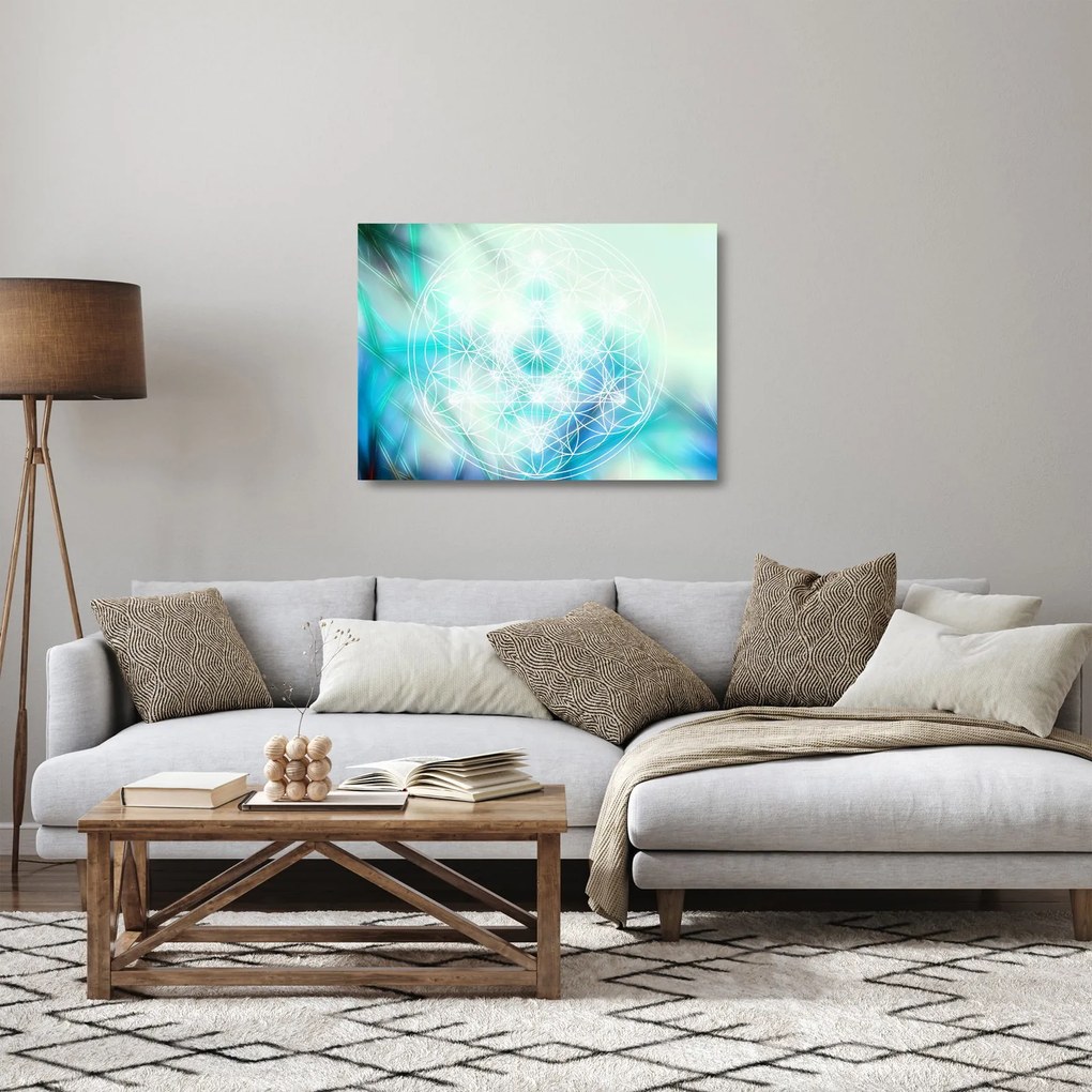 Tablou pe sticlă - Merkaba pe un fundal turcoaz (70x50 cm)