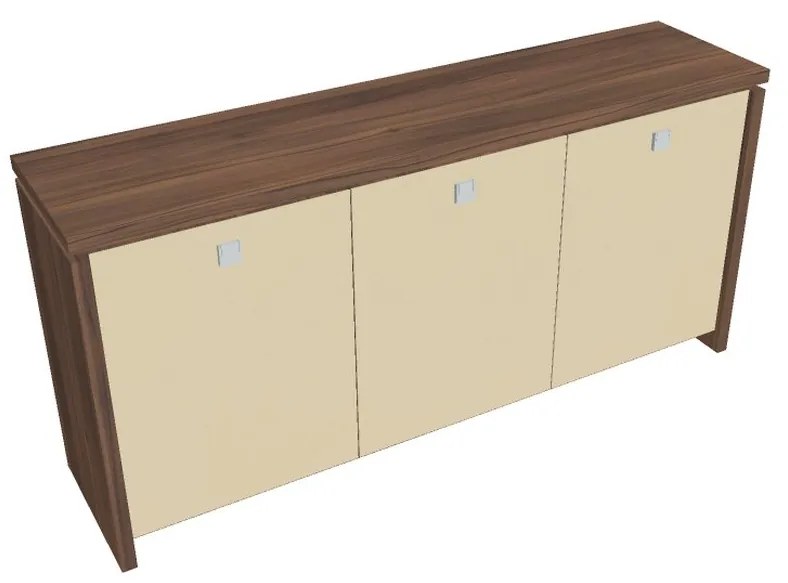 Dulap mic Verno 188 x 46 x 90 cm, uși de sticlă, nuc / vanilie