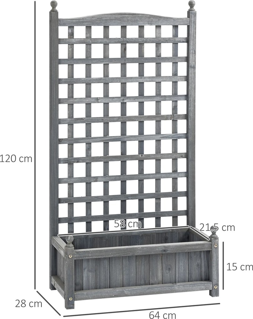Outsunny jardinieră înălțată cu spalier, jardinieră pentru flori, arc pentru trandafiri cu suport pentru plante cățărătoare, lemn, gri, 64 x 28 x 120 cm | Aosom Romania
