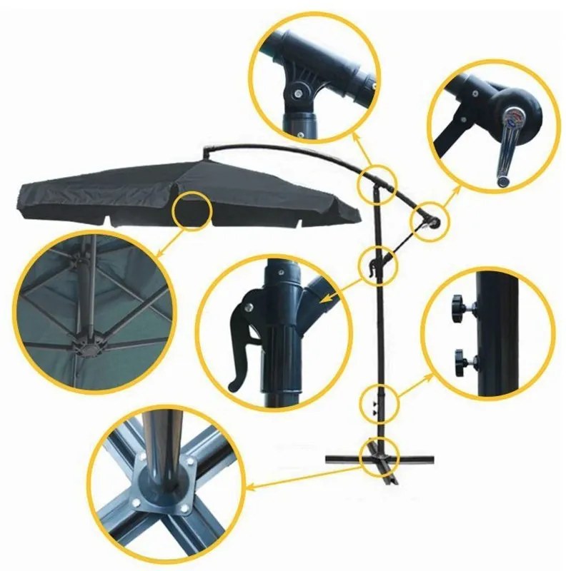 Umbrelă mare de grădină cu suport în gri închis