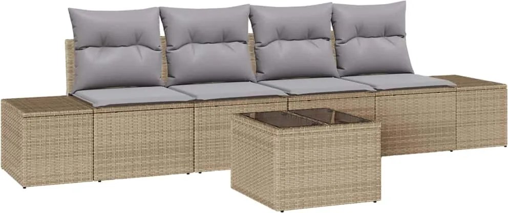 vidaXL Set de canapele pentru grădină 5 pcs Bej și gri poliratan