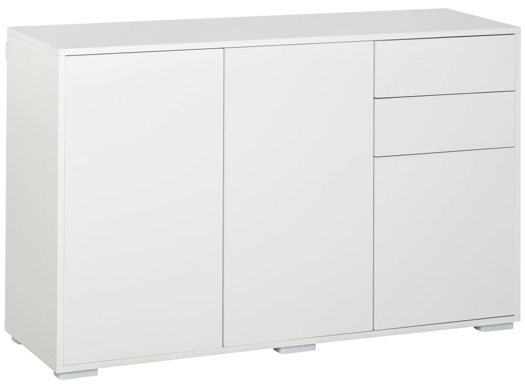 HOMCOM Bufet de depozitare 2 sertare glisante 3 uși poliță reglabilă panouri aglomerate 117 x 36 x 74 cm alb | Aosom Romania