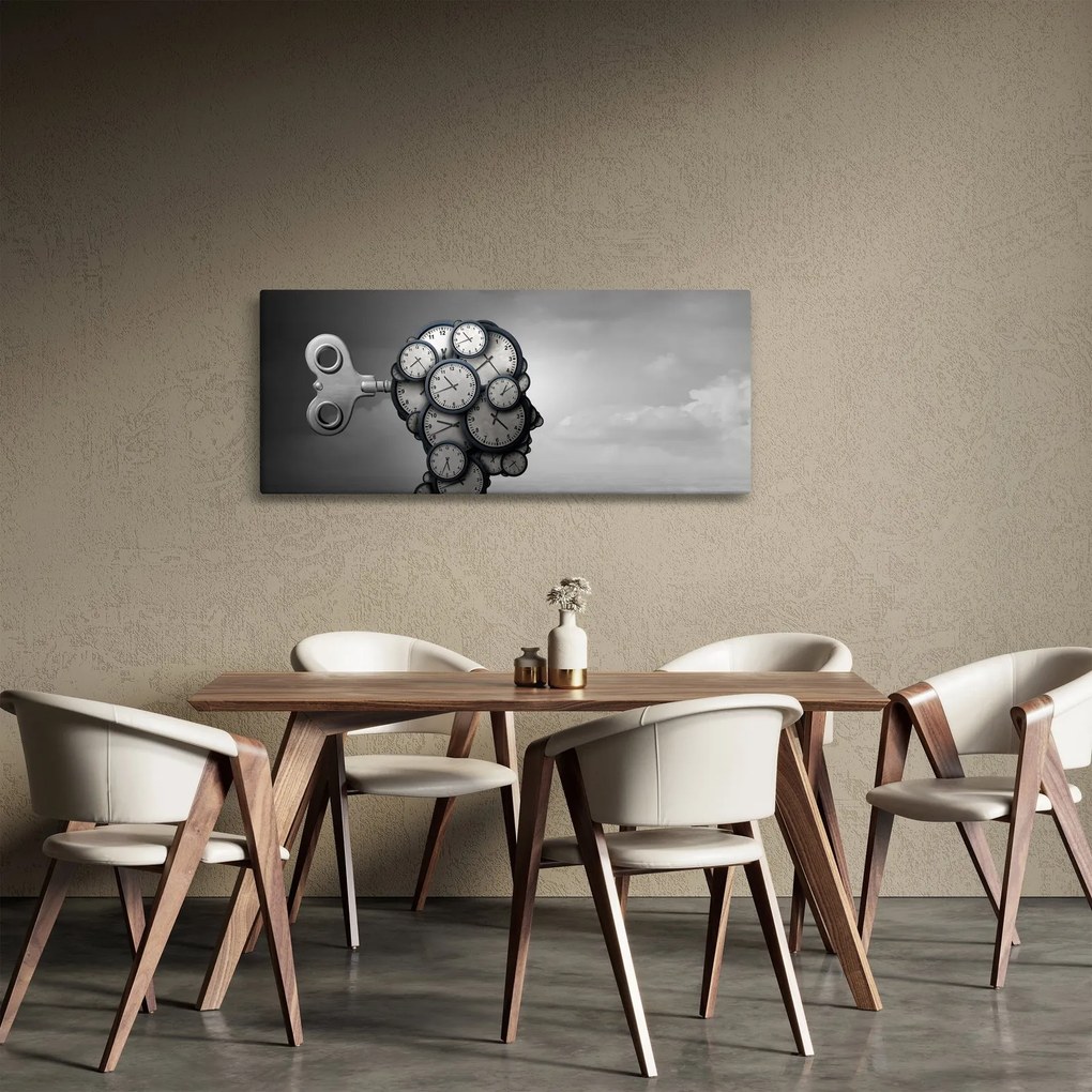 Tablou artistic cu cu cap și ceas (120x50 cm)
