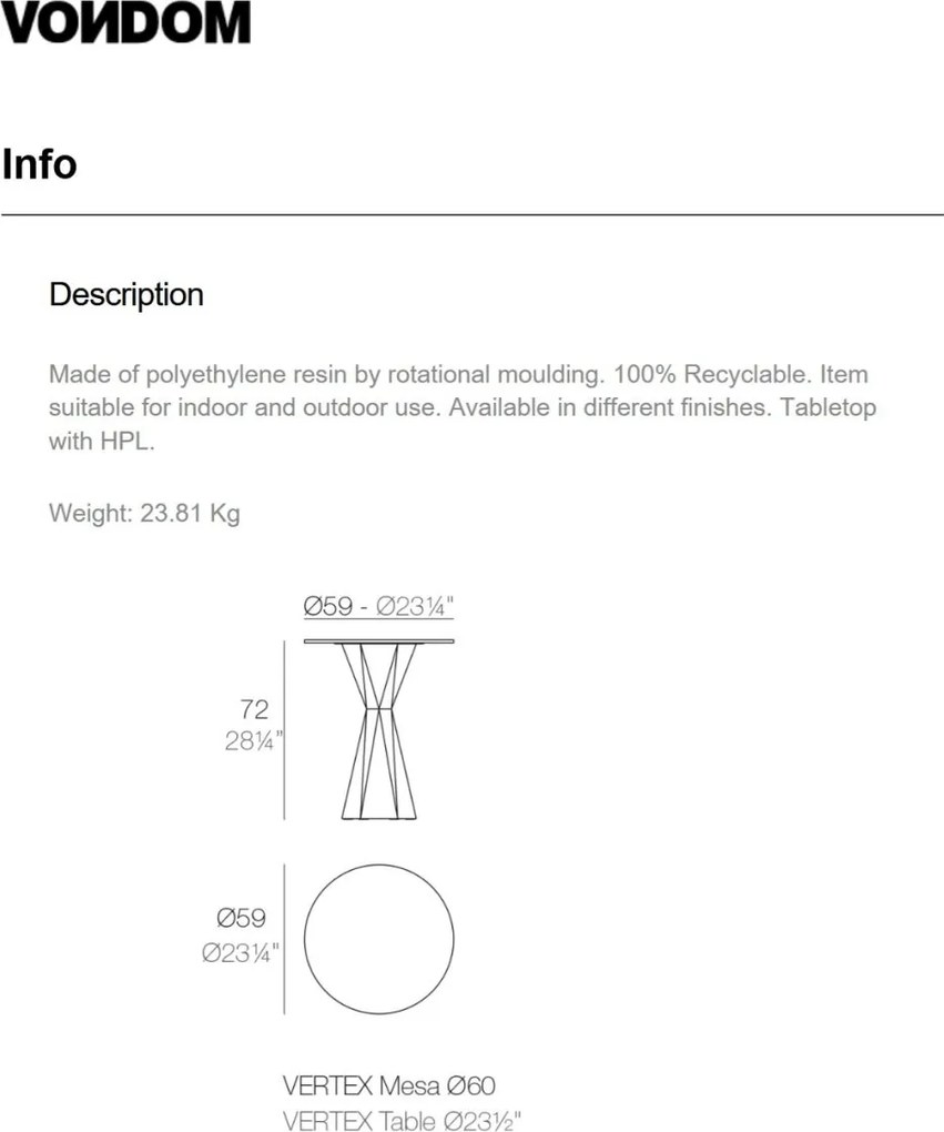Masa de exterior / interior design modern premium VERTEX 60cm